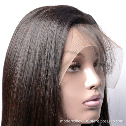 Factory Wholesale Cuticle Aligned Unprocessed Natural Color Brazilian Virgin Remy Human Hair Transparent Full Lace Wig Straight